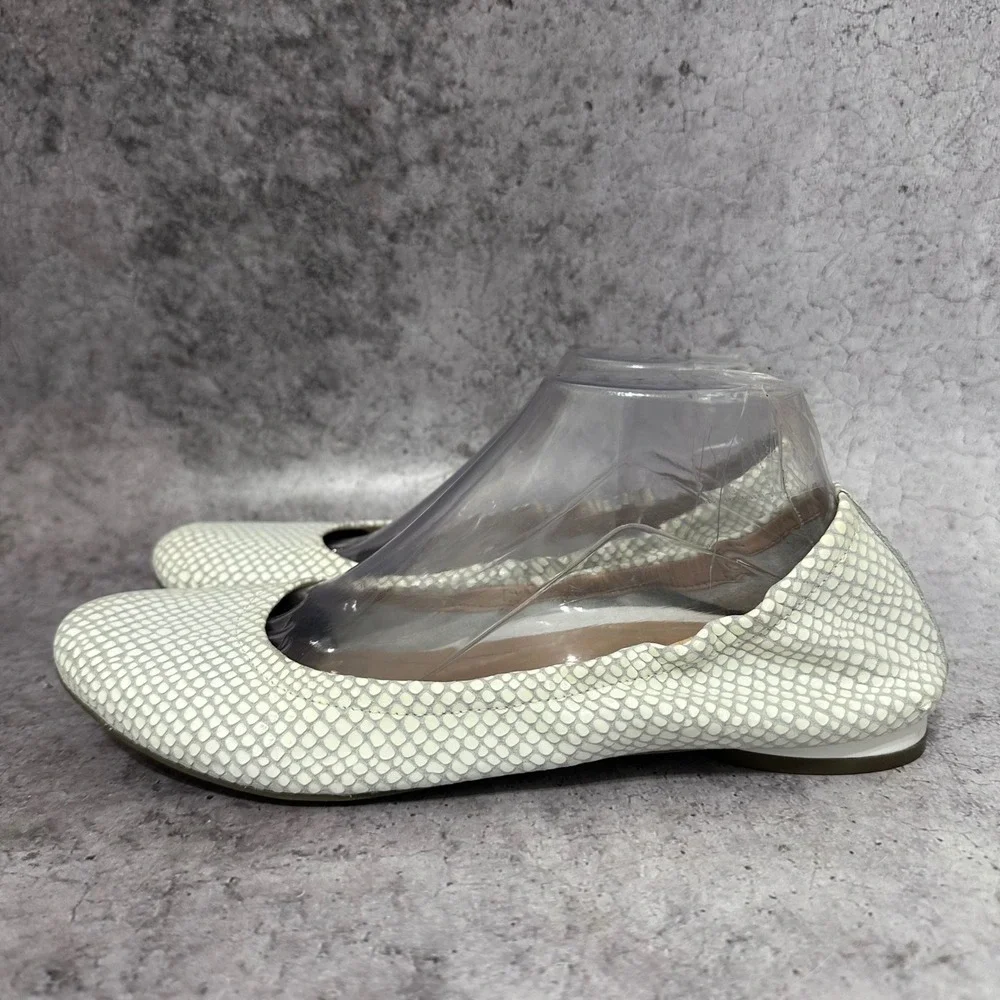 Vionic Alexa Ballet Flats Women 10 Cream Lizard Embossed Leather Snake Shoes